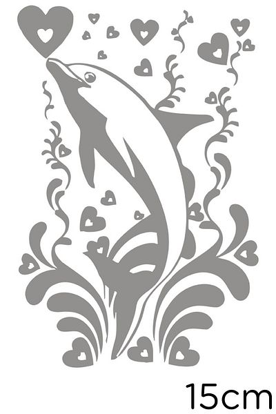 New Jargon Flower Hearts And Dolphin Sticker Paste 15cm - Gray