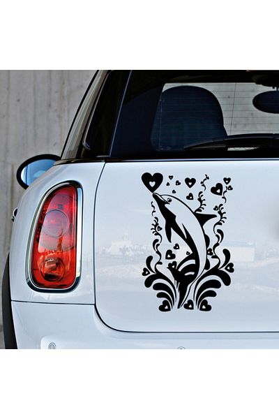 New Jargon Flower Hearts And Dolphin Sticker Paste 35cm - Black