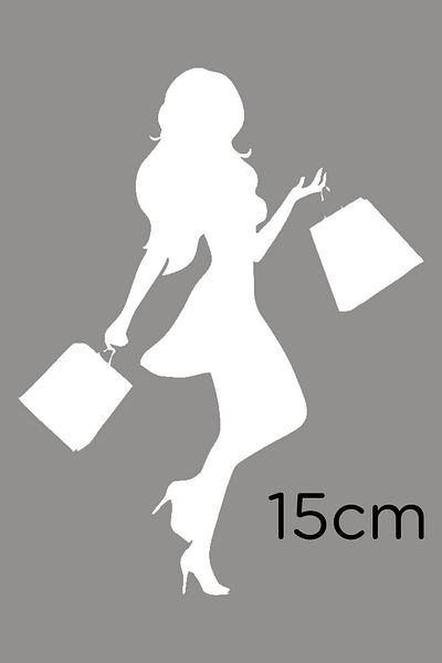 MIGNATIS Femeie fericită cu o geantă de cumpărături în mână autocolant 15 cm - alb