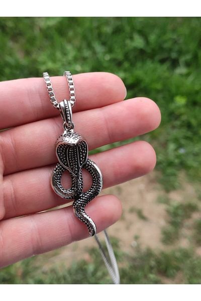 The Collection Cobra Snake Model Silver Men's Necklace