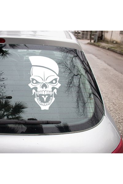 New Jargon Pălărie militară albă de 25 cm cu autocolant cu craniu - Lipire