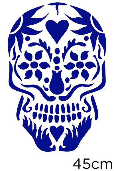 New Jargon Skull Sticker Created with Flower Motifs 45cm - Navy Blue