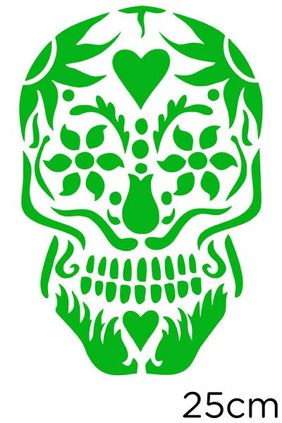 New Jargon Skull Sticker Created with Flower Motifs 25cm - Green