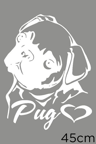 New Jargon Autocolant autocolant câine pug în picioare cu capul înclinat 45 cm - alb