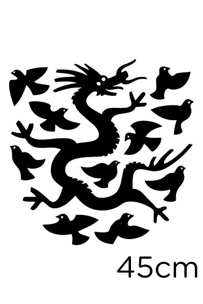New Jargon Pasta autocolant Dragon și păsări 45cm - Negru