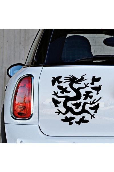 New Jargon Pasta autocolant Dragon și păsări 45cm - Negru
