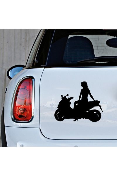 New Jargon Autocolant Femeie Așezată Pe Motocicletă pentru Vehicul și Perete 45cm - Negru