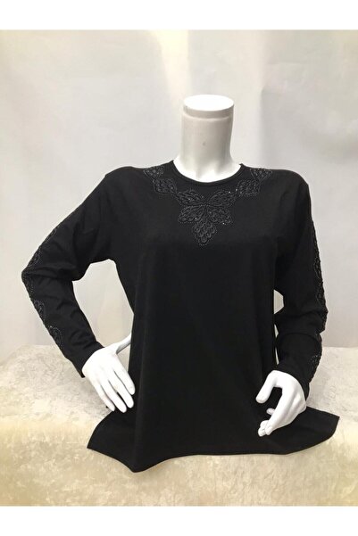 Nacar Yeni Sezon Anne Taşlı Penye Bluz ( Yaka Deseni Farklılık Gösterebilir )
