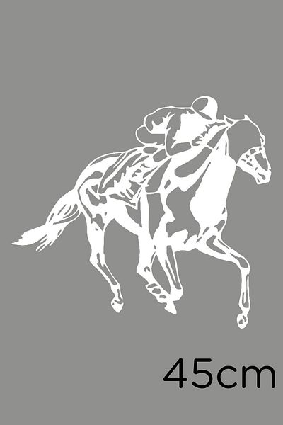 New Jargon Autocolant Jockey Racing On Horse 45cm - Alb