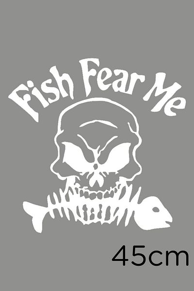 New Jargon Autocolant cu craniu cu pește Fear Me text și pește în gură 45cm - alb