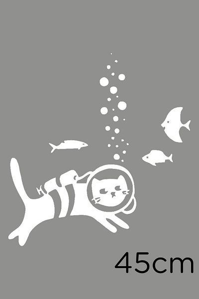 New Jargon Autocolant Pește Diver Cat Sticker 45cm - Alb