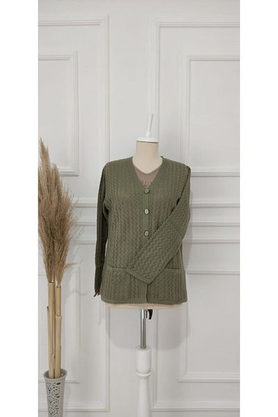 nacar çarşı Women's Khaki Green Mother Thin Knitwear Cardigan