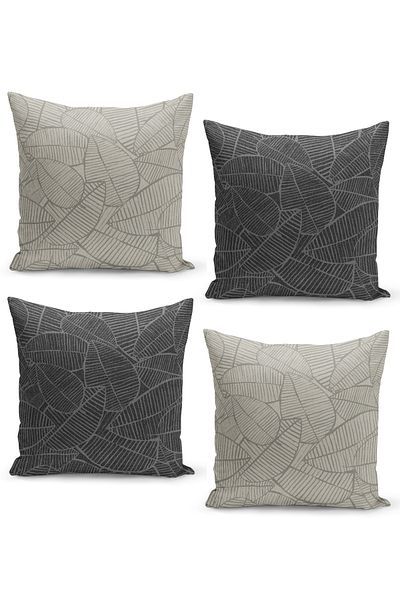 Filamente Set de huse de pernă din 4 piese din tweed de in, cu model de frunze