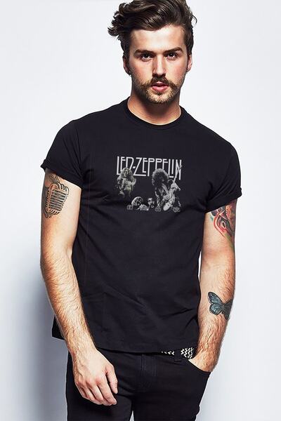 QIVI Led Zeppelin Band Štampano crna muška Pleteno majica