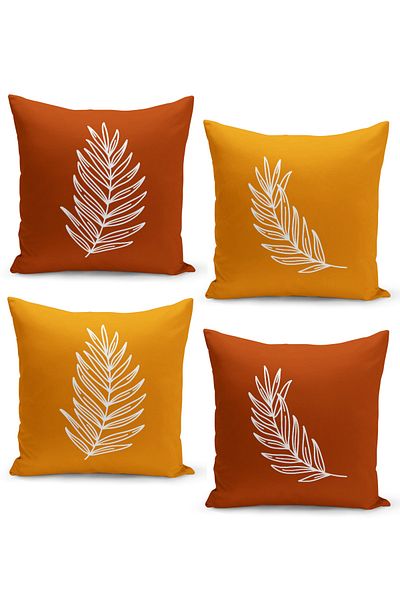 Filamente Throw Pillow Case Set of 4 with Tropical Leaf Pattern