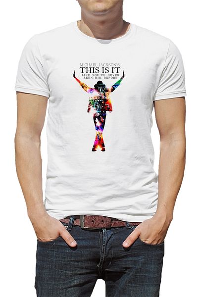 QIVI Tricou tricotat alb cu imprimeu Michael Jackson pentru bărbați