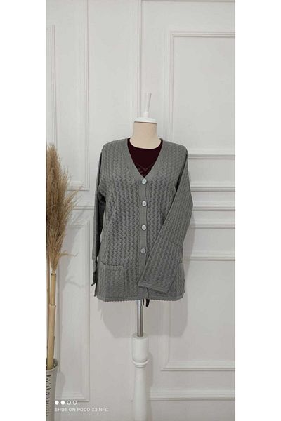 nacar çarşı Women's Gray Thin Knitwear Cardigan