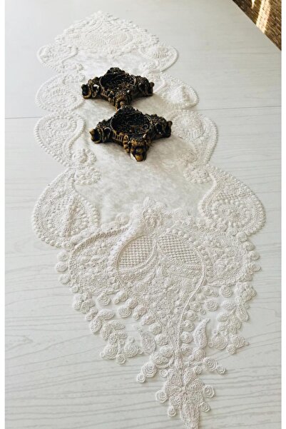 YÜCEL ÇEYİZ Violet Fransız Dantelli Runner Krem