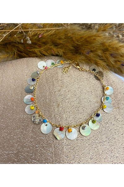 Markiz Takı Cream Sequin Dangle Anklet