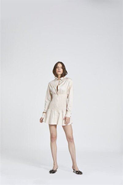 ZALA ALPASLAN Kadın Bej Mini Koton Elbise