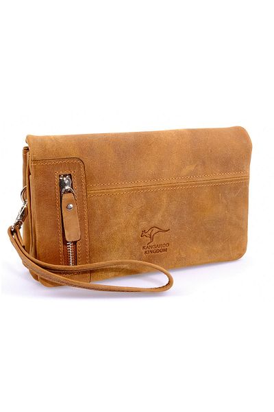 KANGAROO KINGDOM Genuine Calf Leather Men's Portfolio - Crazy Horse Light Tan 7477-length