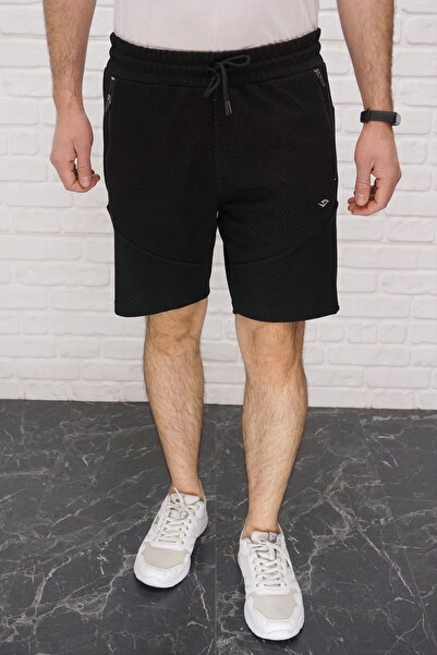 DYNAMO Men's Black Plus Size Shorts with Elastic Waist Pockets & Bermuda Textured Sports Fabric