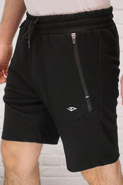 DYNAMO Men's Black Plus Size Shorts with Elastic Waist Pockets & Bermuda Textured Sports Fabric