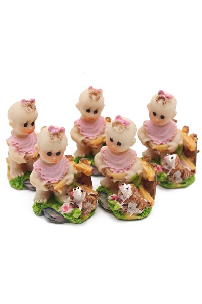 Lora Wedding Polyster Pembe Sevimli Köpekli Kız Biblosu 5 Adet 5cm