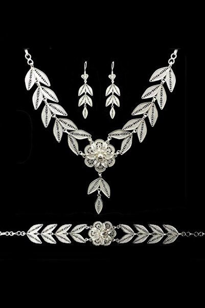 Genel Markalar Kadın Midyat Gümüş Telkari Yaprak Motiflli Gerdanlık Set