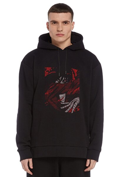 QIVI Anime One Punch Man Printed Black Men's Knitted Hooded Sweatshirt Long S...