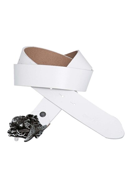 Cipo&Baxx Cg146 Pirate Skull Metal Buckle White Leather Belt