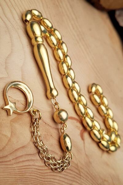 OTTOTESBİH Altın Kaplama Ayyıldız Model Arpa Kesim Tamamı 925 Ayar Gümüş Tesbih