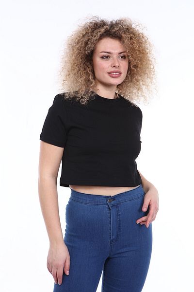 İkmal Plain Crop Black T-shirt