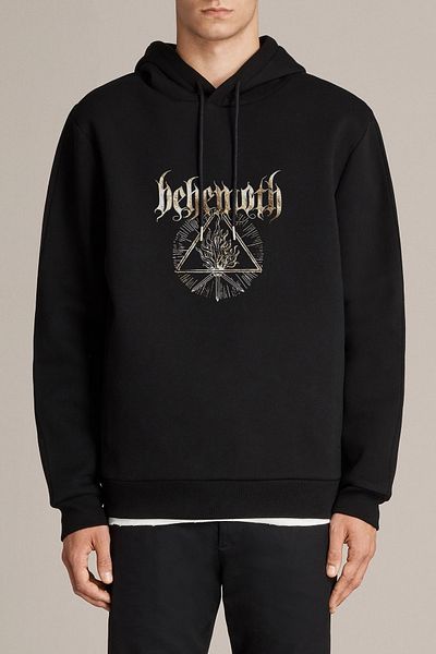 QIVI Behemoth Black Metal Death Heavy Occult Printed Black Men's Knitted Hooded Sweatshirt Long Sleeve