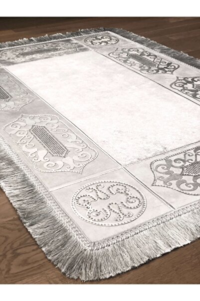 Kilim Gümüş Gri Kadife, Kaymaz Taban, Yıkanabilir, Dekoratif Lüks Halı