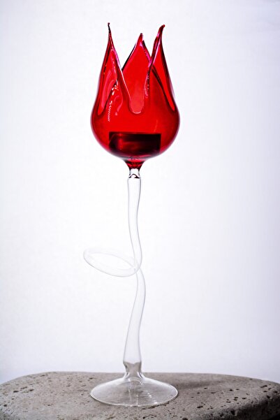 Narçiçeği Takı ve Hediyelik Eşya Üfleme Cam El Yapımı Renkli Lale Figürlü Mumluk