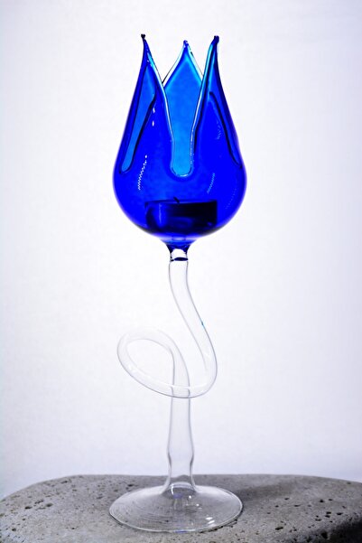 Narçiçeği Takı ve Hediyelik Eşya Üfleme Cam El Yapımı Renkli Lale Figürlü Mumluk