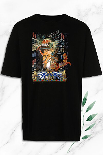 perseusshopping Tricou oversize unisex negru cu imprimeu egiptean antic