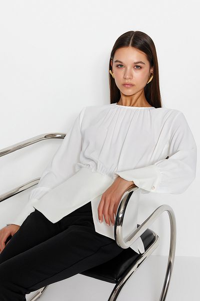 Trendyol Modest إكرو مزدوجة الصدر شق مفصلة المنسوجة سترة TCTSS24UK00000