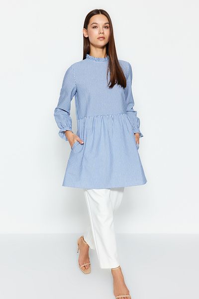 Trendyol Modest Kék magas gallérral összegyűjtött részletes tunika TCTSS22GO0108