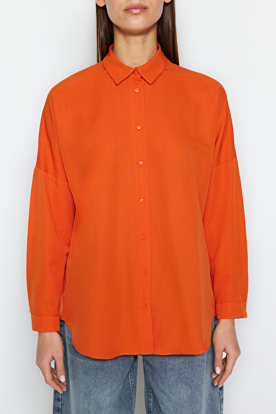 Trendyol Collection Помаранчевий бавовняний тканий гольф Сорочка Wide Fit TWOSS22GO0669 великого розміру TWOSS22GO0669