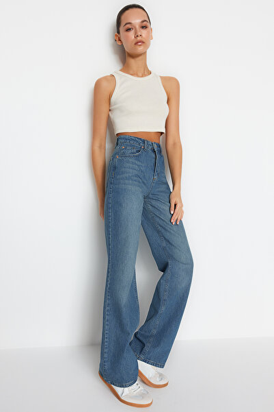 Trendyol Collection Modré široké džíny s vysokým pasem TWOSS24JE00020