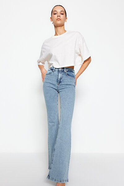 Trendyol Collection Modré džíny s vysokým pasem TWOSS24JE00043