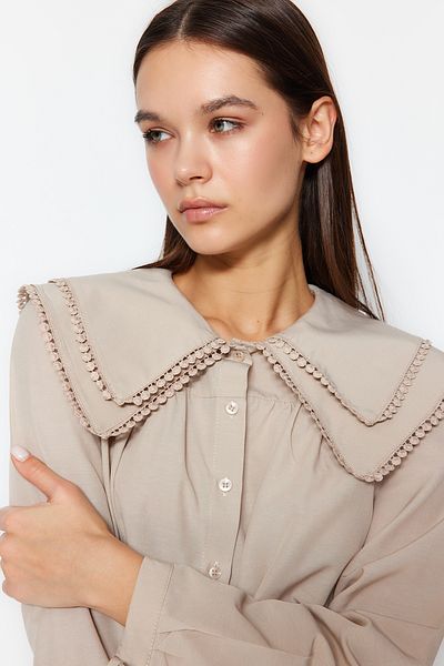 Trendyol Modest Kőgalléros pompon részletes szőtt ing TCTSS22GO0335