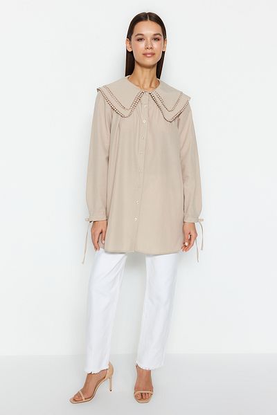 Trendyol Modest Kőgalléros pompon részletes szőtt ing TCTSS22GO0335