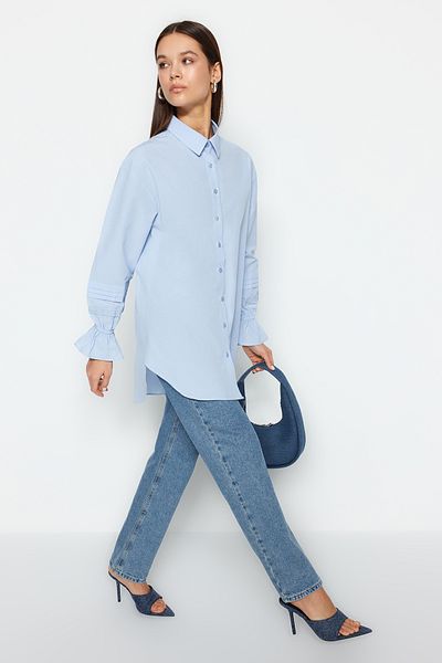Trendyol Modest Albastru deschis Dantela/Mesh/Mesh Obișnuit Terrybuton Țesătură simplă TCTSS23TG00033