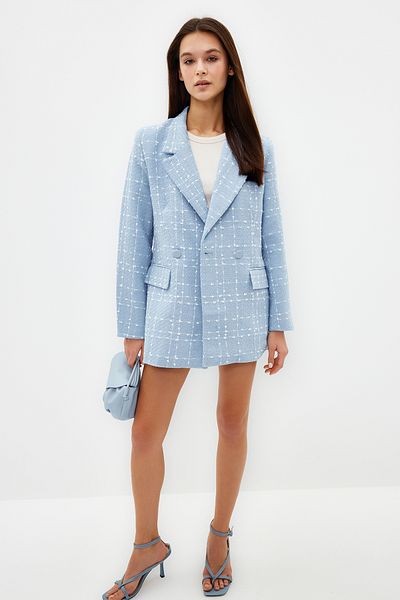 Trendyol Collection Hellblaue, übergroße, gewebte karierte Blazerjacke TWOAW21CE0105