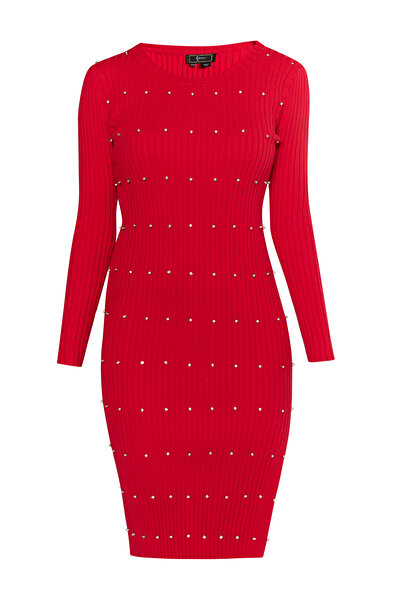 Faina Strass-Steinen koosh ile Rippstrickkleid