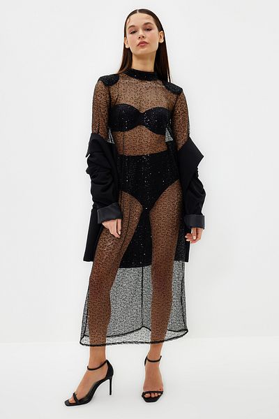 Trendyol Collection Transparent Black Sequined Evening Dress - TPRSS24EL00001