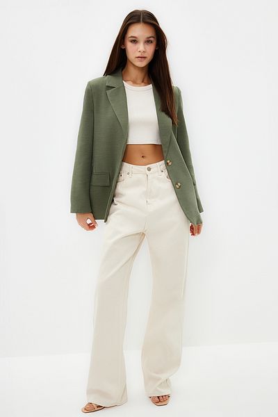 Trendyol Collection Limitierte Auflage - Mintfarbene, gefütterte Blazerjacke im regulären Stil TWOAW23BC00132
